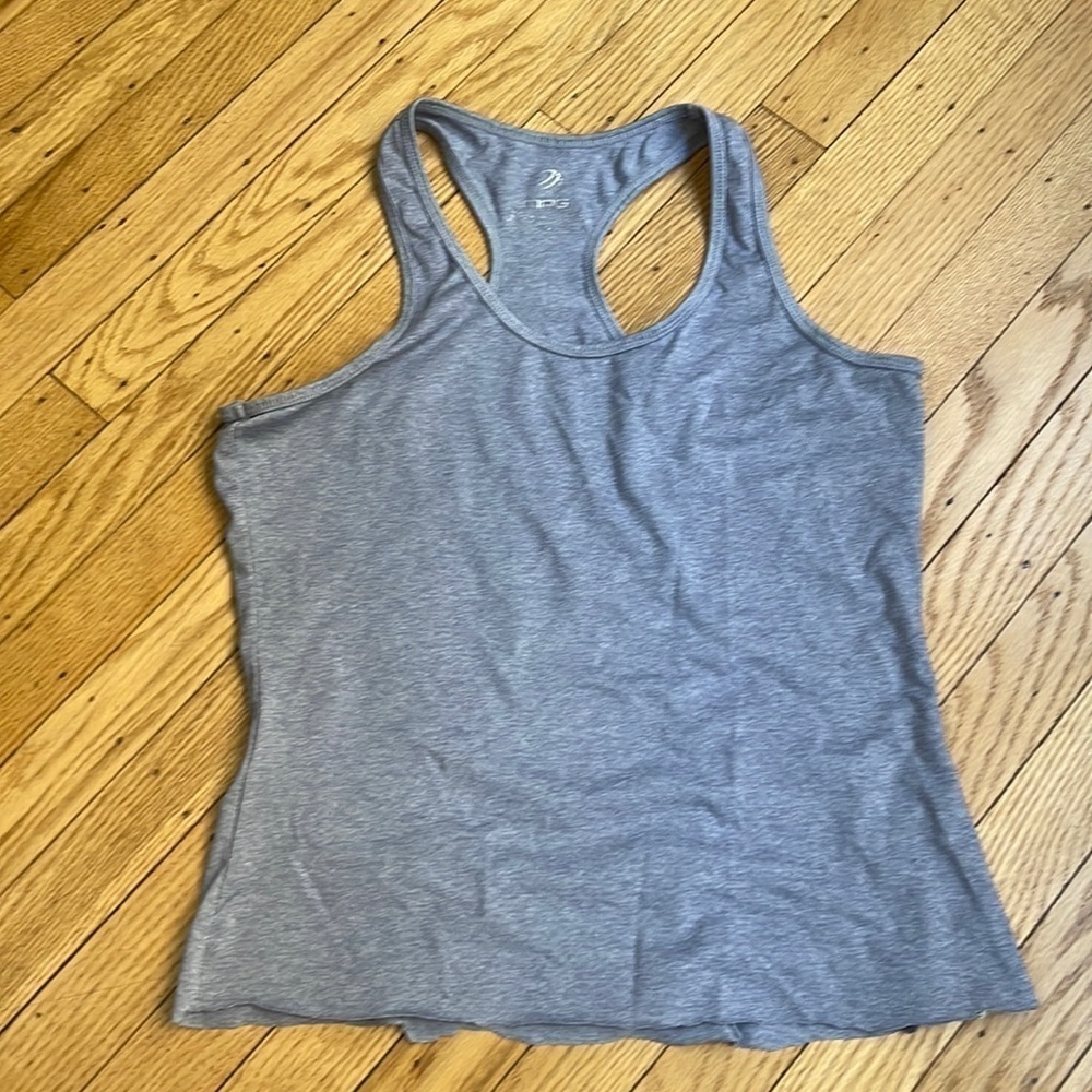 MPG Gray Racerback Athletic Tank Top Stretchy Raw Hem Size M
